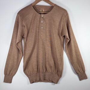 Vintage Woolmark Merino Wool Henley Sweater Size 36 Brown Hong Kong Cicada Label